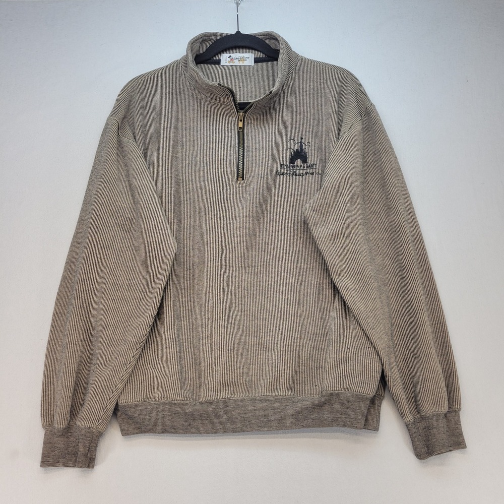 Disney Quarter Zip Pullover Mens Medium Tan 20th Anniversary Ribbed Sweatshirt